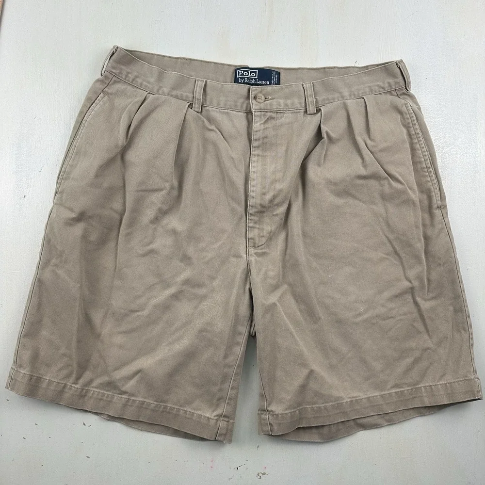 VTG 90s Polo Ralph Lauren‎ Distressed Pleated Tyler Shorts Fits 34 Khaki Chino
